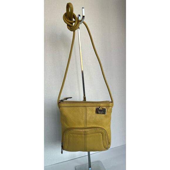 TIGNANELLO Yellow Pebble Leather Crossbody Organizer Handbag Purse - Picture 1 of 12